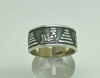 Vintage Sterling Silver Mexican Studio Mayan Band Mens Ring Size Z,  2