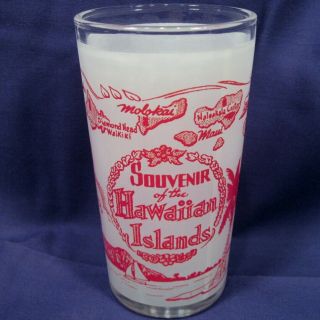 Vintage Souvenir Of Hawaiian Islands Drinking Glass White And Red 4 3/4 "