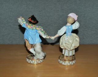 Pair Antique Meissen Porcelain Figures - F67 - Man & Woman with Flower Garlands 3