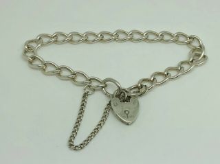 Charles Horner Vintage 1973 English Sterling Silver Curb Link Padlock Bracelet