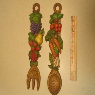 171/2 Vintage Hard Plastic 1972 Syroco Wall Decor Fork Spoon Fruit & Vegtables
