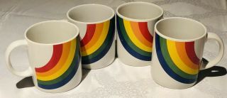 Set Of 4 Vintage Rainbow Coffee Mugs F.  T.  D.  A.  Ceramic 1984 Pride Cups