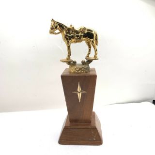 Vintage Horse Trophy 8 " Wood Base Gold Horse Saddle No Engraving