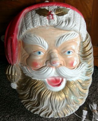 Vintage Christmas Blow Mold Poloron Santa Claus Face Wall Hanging 18 "