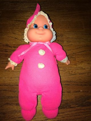 Vtg Mattel 1970 Baby Beans Bitty Doll Bean Bag Pink Blonde Hair Blue Eyes 11”