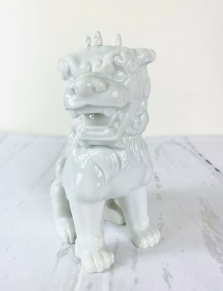 Foo Fu Dog Guardian Lion White Vintage Ceramic Porcelain Statue Chinese H 7” 2