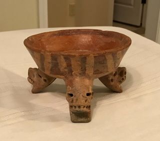Pre - Columbian? Pottery Jaguar Effigy Tripod Polychrome Bowl