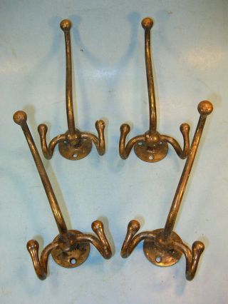 2.  Vintage Set Of 4 Solid Brass 3 - Hook Hall - Tree Coat Rack Hooks