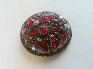 Vintage Signed Weiss Pink Red Multi Color Rhinestone Brooch Pin