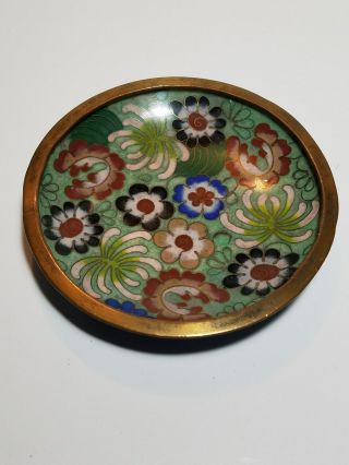 Vintage Chinese Cloisonne Small Enamel And Brass Floral Dish