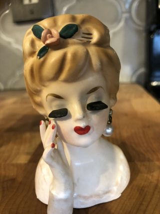 Vintage 1963 Mini Lady Head Vase Inarco E - 480 3 1/2 Inch Usa Ohio Blonde