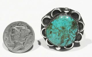 BIG Vintage 70s Signed NAVAJO 925 Silver Natural Pilot Mountain Turquoise Ring 8 2