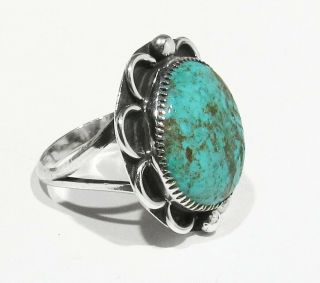 BIG Vintage 70s Signed NAVAJO 925 Silver Natural Pilot Mountain Turquoise Ring 8 3