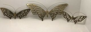 3 Vintage Solid Brass Butterfly Wall Decorative Hangers - Wall / Home Decor