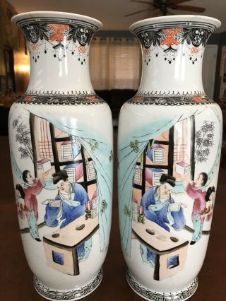Large 13.  75” Pair Vintage/antique Chinese Republic? Porcelain Vases Mirror Image