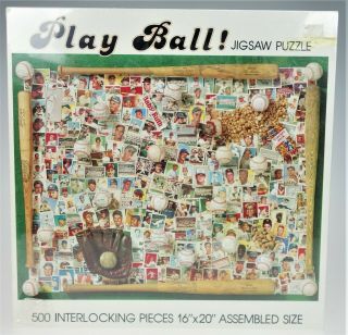 Play Ball Baseball Trading Card Jigsaw Puzzle 500 Pc 16x20 Vtg 1990 Nordevco Usa