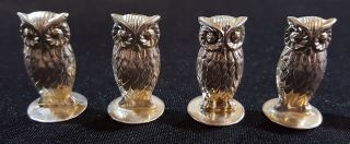 Douglas Pell Sterling Silver Vintage Art Deco Antique Set Of 4 Owl Menu Holders