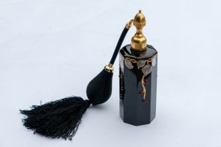 Vintage Marcel Franck Black And Gold Cologne Perfume Bottle Atomizer