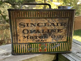 Antique 1917 Sinclair Opaline Motor Oil 1/2 Gallon Metal Can Gas Station Sign
