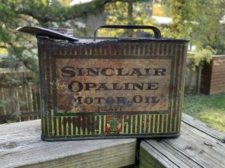 Antique 1917 Sinclair Opaline Motor Oil 1/2 Gallon Metal Can Gas Station Sign 2
