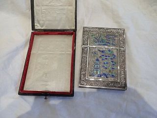 c1890 ANTIQUE Chinese Export SILVER Card Case Filigree Enamel Box 2
