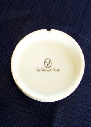 Collectable,  Vintage " The Watergate Hotel " White Ceramic Ashtray Gold Trimmed