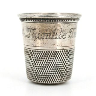 Sterling Silver Etched " Only A Thimble Full " 2 " Cup Toothpick Holder