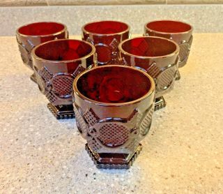 6 Vintage Ruby Red Avon Footed Tumblers Short Goblets Cape Cod Pattern