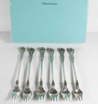 Rare Antique Tiffany & Co English King Sterling Silver Set 6 Seafood Forks