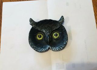 Vintage Cast Iron Metal Owl With Green Eyes Tobacco Cigarette Ashtray Coin Dish