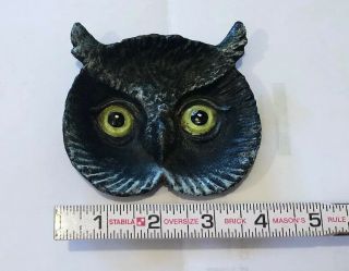 Vintage Cast Iron Metal OWL With Green Eyes Tobacco Cigarette Ashtray Coin Dish 3