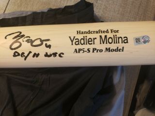 Yadier Molina Signed Game Model Inscribed Bat