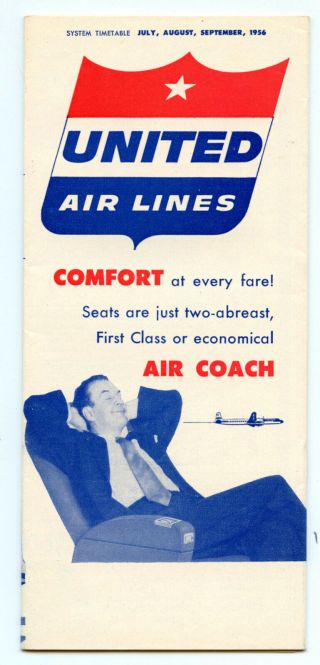 United Air Lines Timetable July 1956 Airplane Schedule Dc - 7