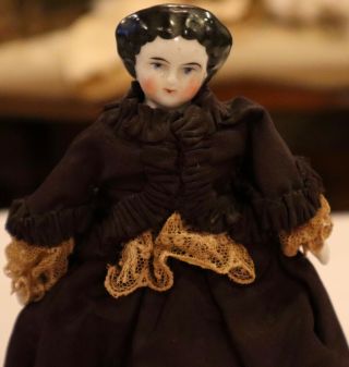 Antique C1860 7 " China Head Doll W/nice Body & Incredible Outfit