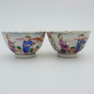 Chinese Framille Rose Mandarin Porcelain Tea Bowls,  18th Century