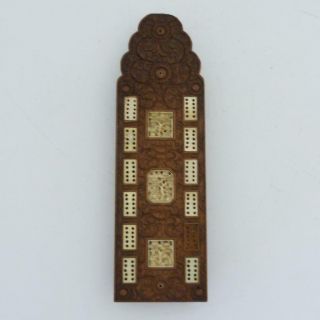 Antique Chinese Canton Carved Boxwood Cribbage Game Board,  19th Century