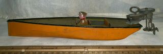 Antique Tin Litho Toy Key Wind Up Speed Motor Boat Vintage Water Unusual Old