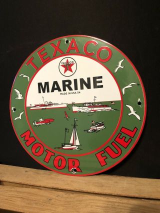 Vintage Texaco Gasoline Porcelain Marine Gas Service Station Pump Plate Sign 54