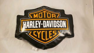 Harley Davidson Motorcycles Bar Shield Logo Pillow Black Vinyl Man Cave Biker