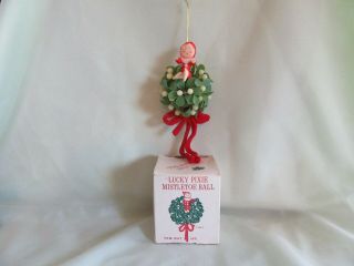 Vintage Lucky Pixie Mistletoe Hanging Kissing Ball W/ Box Tom Wat,  Inc
