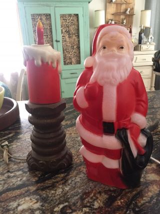 2 Vintage Blow Mold Santa Empire Plastics 13 " Blow Mold Plastic Santa And Candle