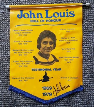 Vintage Speedway Pennant - John Louis Roll Of Honour - Ipswich Witches 1979
