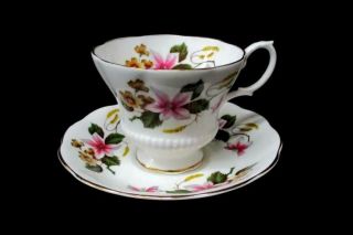 Vintage Royal Albert Bone China Pink And White Lily Tea Cup And Saucer