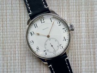 ZENITH Luxury watch for mens Vintage Pocket Movement Enamel dial in steel case 2