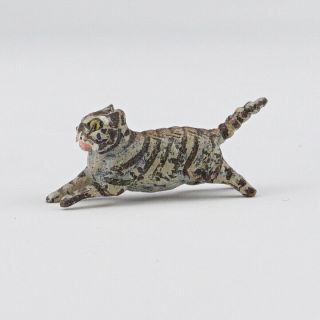 Antique Vienna Cold Painted Bronze - Miniature Striped Cat Figure -