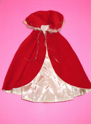 Vintage 14.  5 " Long Doll Cape - Red Velvet With Rhinestones And Fur Trim