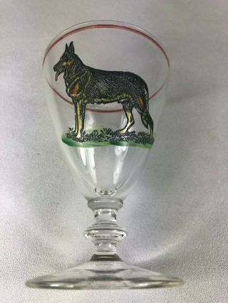 Vintage Crystal Cordial Glass With Etched Image Of A German Shepherd Dog,  Lovely