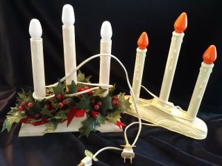 2 - Vintage Electric 3 Light Candle Window Candolier/candelabra Christmas Decor
