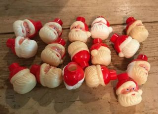 16 Vintage Miniature Santa Claus Christmas Light Covers Hard Plastic Heads