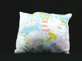 Vintage Birth Announcement Baby Pillow 1983 80s Kids Bunny Rabbits " A Star Is Bo
